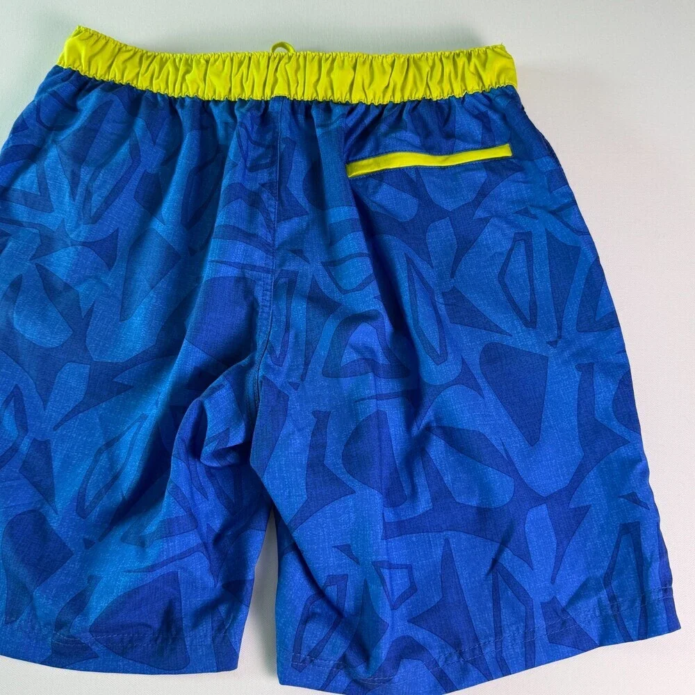 Speedo Men's Swim Trunks Size L Royal Blue Lime Green Geometric Pockets Lined